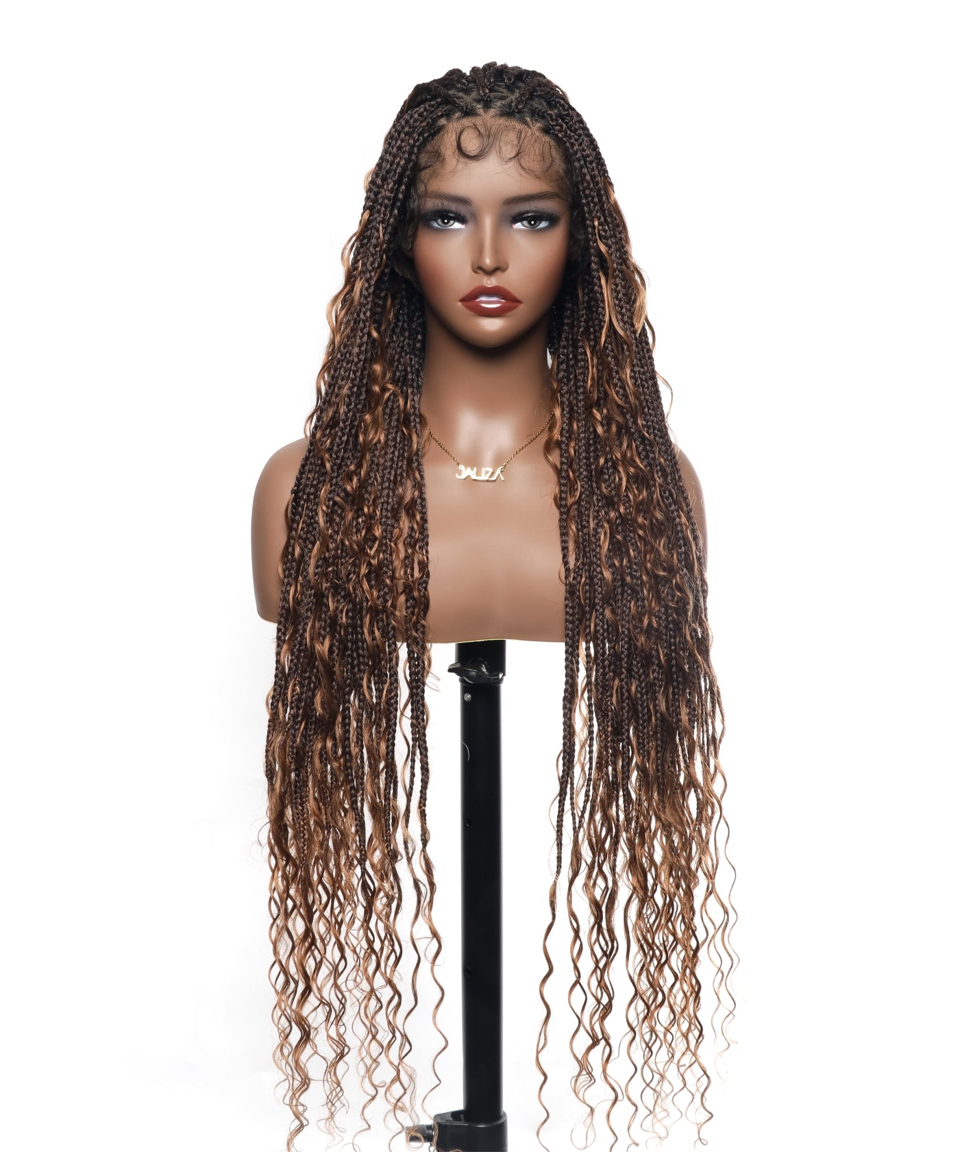 Triangle Base Human Hair Boho Curls 36" HD Full Lace Knotless Boho Box Braided Wig Full Density 99 Strands