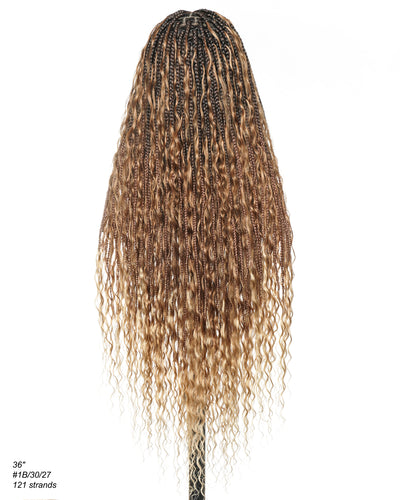 36" Blend Color 1B 30 27 Pre Bleached Human Hair Curls Boho Box Braided Wig 121 Strands