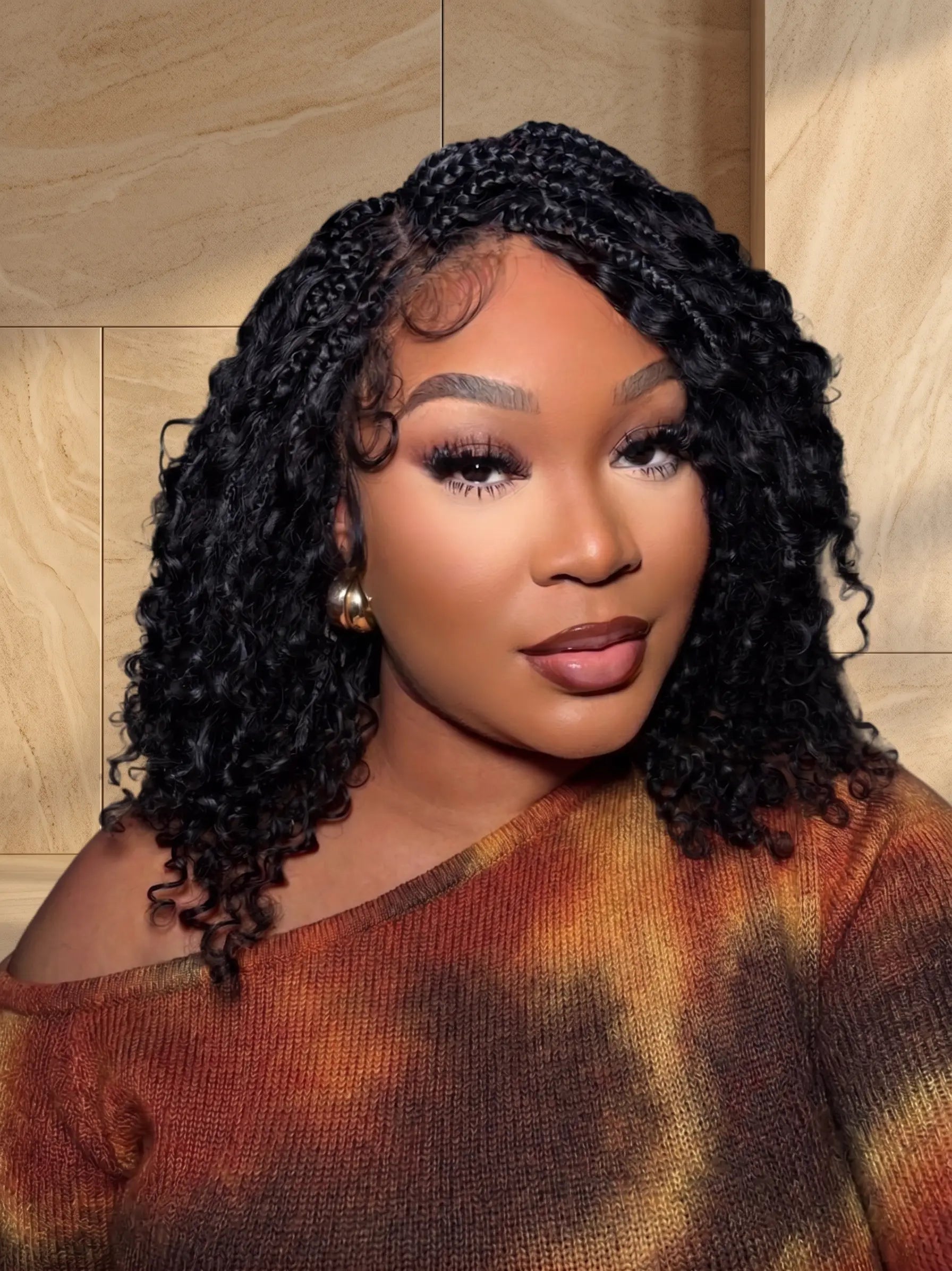 Nami - Drawstring Cap Glueless Water Wave Human Hair Curls Pre Bleached Swiss HD Full Lace Knotless Boho Box Braided Wig