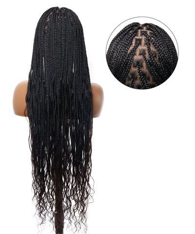 Pre Bleached Human Hair Lace Box Mix Cornrow Human Hair Boho Curls Tangleless Braided Wig 79 Strands