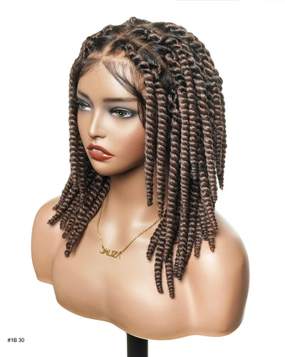 14" Soft Jumbo Twist Pre Bleached Human Hair Lace Base HD Full Lace Braided Wig
