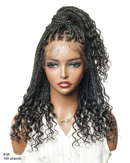 Short Pre Bleached HD Full Lace Knotless Box Braided Wig With Human Hair Curly Ends