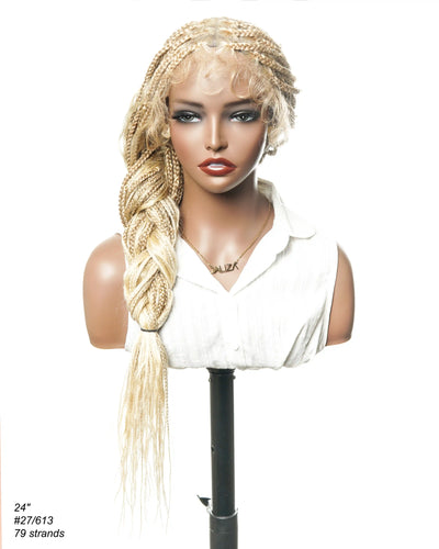 27/613 Blond Human Hair Curls Boho Box Braided Wig
