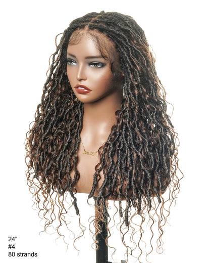 Dark Brown #4 Hair Roots - Pre Bleached Human Hair Lace & Human Hair Boho Locs Wig 24"