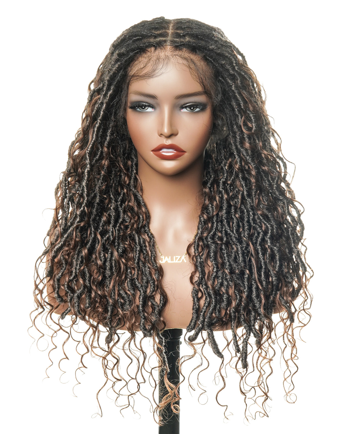 Dark Brown #4 Human Hair Lace and Human Hair Curls HD Full Lace Boho Locs Wig 24"