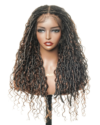 Dark Brown #4 Hair Roots - Pre Bleached Human Hair Lace & Human Hair Boho Locs Wig 24"