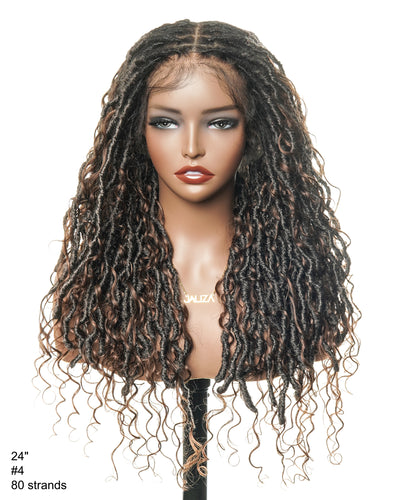 Dark Brown #4 Hair Roots - Pre Bleached Human Hair Lace & Human Hair Boho Locs Wig 24"