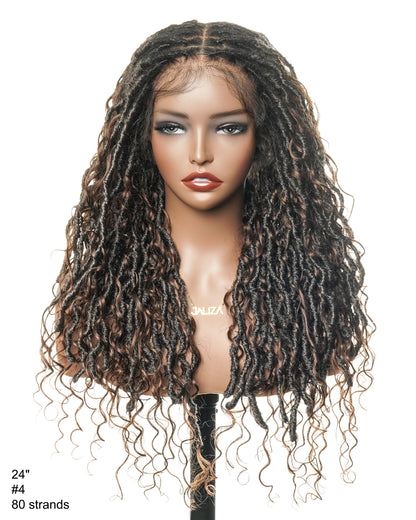 Dark Brown #4 Hair Roots - Pre Bleached Human Hair Lace & Human Hair Boho Locs Wig 24"