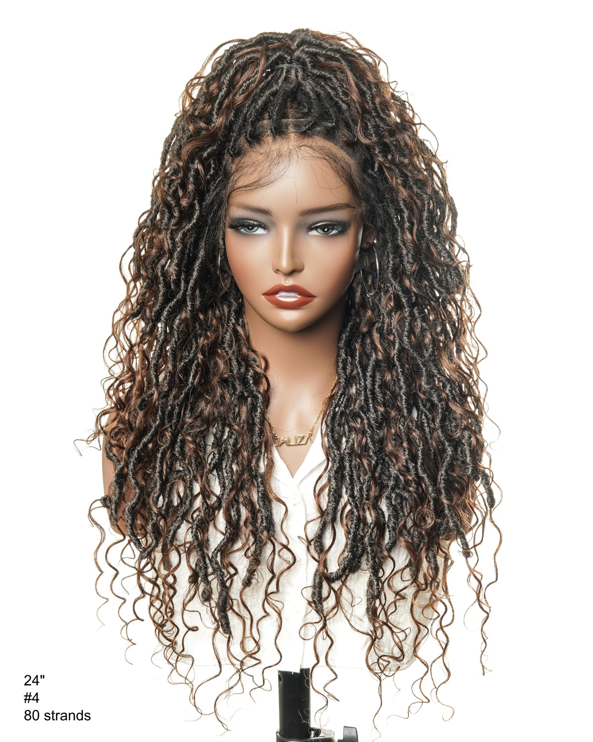 Dark Brown #4 Human Hair Lace and Human Hair Curls HD Full Lace Boho Locs Wig 24"