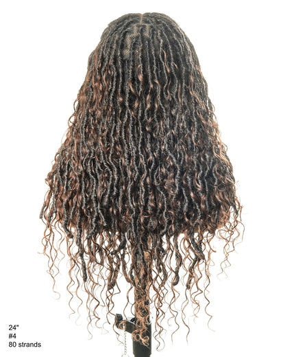 Dark Brown #4 Hair Roots - Pre Bleached Human Hair Lace & Human Hair Boho Locs Wig 24"