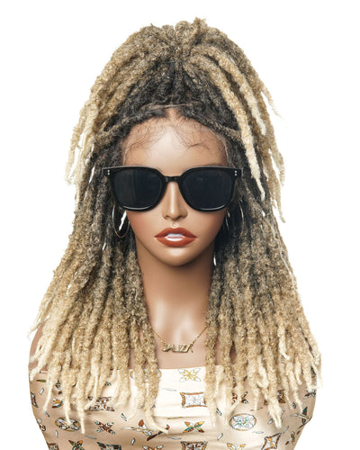 18" Soft And Distressed Faux Locs Pre Bleached Swiss HD Full Lace Wig