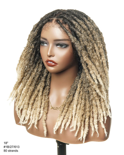 18" Soft And Distressed Faux Locs Pre Bleached Swiss HD Full Lace Wig