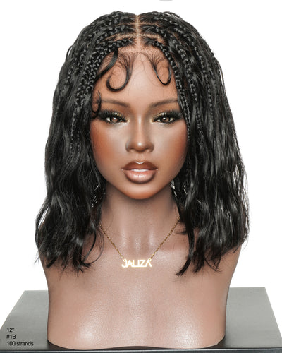 Michelle Bob 12"Human Hair Body Wave Pre Bleached Swiss HD Full Lace Boho Box Braids