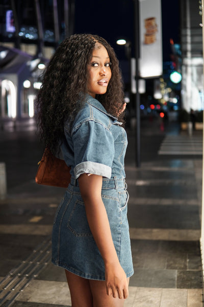 Raina - 22" Bora Bora Human Hair Wet & Wavy Curls Pre Bleached Swiss HD Full Lace Boho Braided Wig