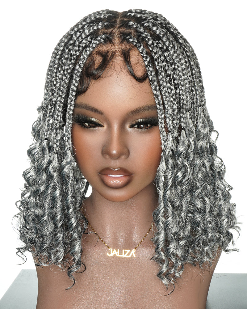 Nina -  JALIZA Slip-On™ Salt & Pepper (More Salt) Curly Ends Braided Wig