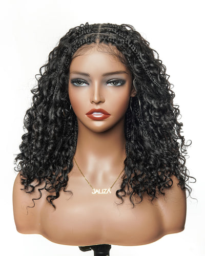 Custom Design Human Hair Deep Wave Boho Braided Wig - 121 Strands