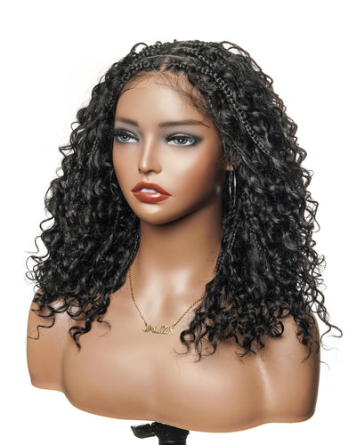 Custom Design Human Hair Deep Wave Boho Braided Wig - 121 Strands