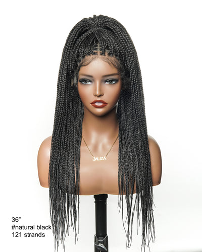 36" Pre Bleached Human Hair Swiss HD Lace Lightweight Knotless Box Braided Wig 100 Strands