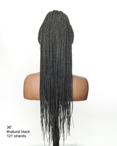 36" Pre Bleached Human Hair Swiss HD Lace Lightweight Knotless Box Braided Wig 100 Strands