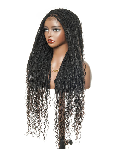 100% Human Hair Salon-level Pre Bleached HD Full Lace Knotless Boho Locs Wig 100 Strands