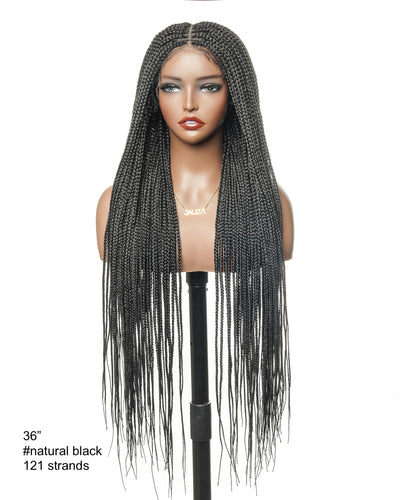 36" Pre Bleached Human Hair Swiss HD Lace Lightweight Knotless Box Braided Wig 100 Strands