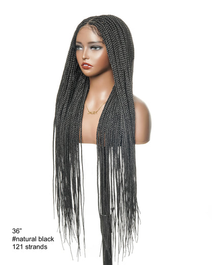 36" Pre Bleached Human Hair HD Lace Lightweight Knotless Box Braided Wig 100 Strands
