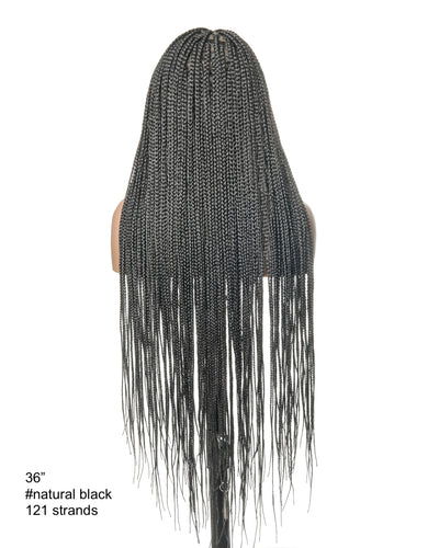 36" Pre Bleached Human Hair Swiss HD Lace Lightweight Knotless Box Braided Wig 100 Strands