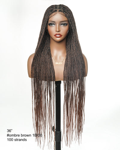 36" Pre Bleached Human Hair Swiss HD Lace Lightweight Knotless Box Braided Wig 100 Strands