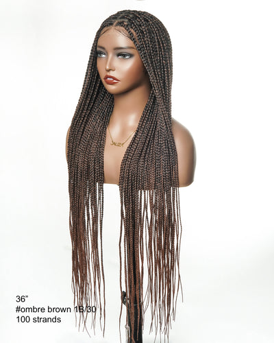 36" Pre Bleached Human Hair Swiss HD Lace Lightweight Knotless Box Braided Wig 100 Strands