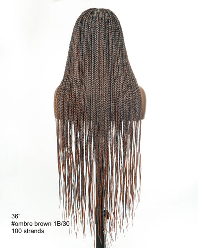36" Pre Bleached Human Hair Swiss HD Lace Lightweight Knotless Box Braided Wig 100 Strands