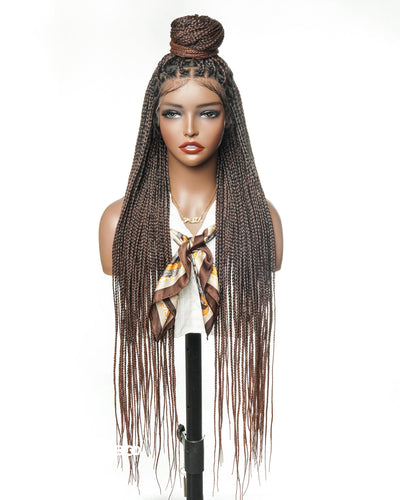 36" Pre Bleached Human Hair Swiss HD Lace Lightweight Knotless Box Braided Wig 100 Strands