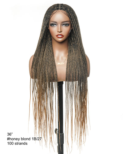 36" Pre Bleached Human Hair Swiss HD Lace Lightweight Knotless Box Braided Wig 100 Strands