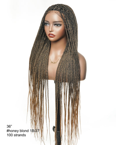 36" Pre Bleached Human Hair Swiss HD Lace Lightweight Knotless Box Braided Wig 100 Strands