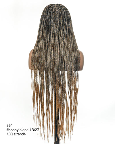 36" Pre Bleached Human Hair Swiss HD Lace Lightweight Knotless Box Braided Wig 100 Strands