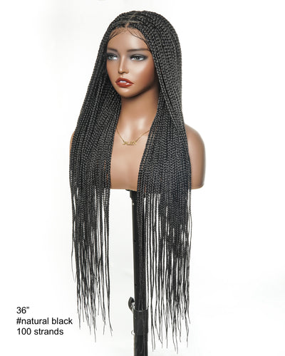 36" Pre Bleached Human Hair Swiss HD Lace Lightweight Knotless Box Braided Wig 100 Strands