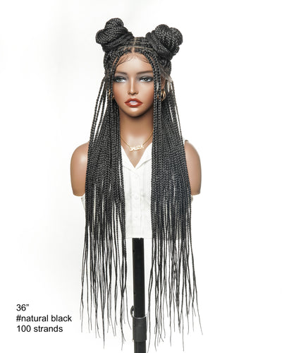 36" Pre Bleached Human Hair Swiss HD Lace Lightweight Knotless Box Braided Wig 100 Strands