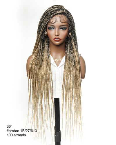 36" Pre Bleached Human Hair Swiss HD Lace Lightweight Knotless Box Braided Wig 100 Strands