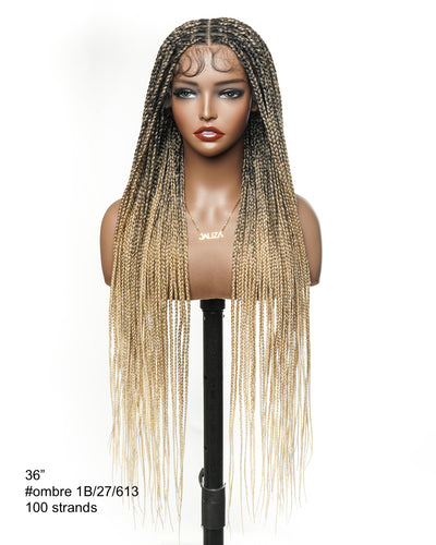 36" Pre Bleached Human Hair Swiss HD Lace Lightweight Knotless Box Braided Wig 100 Strands