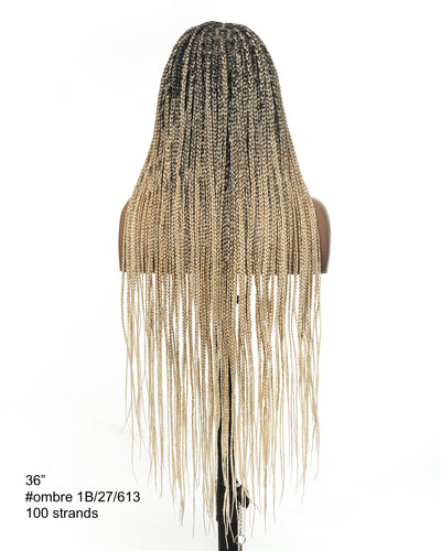 36" Pre Bleached Human Hair Swiss HD Lace Lightweight Knotless Box Braided Wig 100 Strands