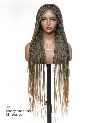 36" Pre Bleached Human Hair Swiss HD Lace Lightweight Knotless Box Braided Wig 100 Strands