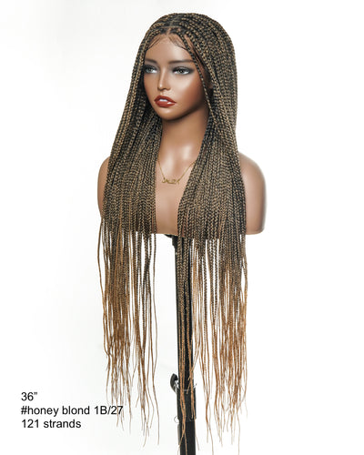 36" Pre Bleached Human Hair Swiss HD Lace Lightweight Knotless Box Braided Wig 100 Strands