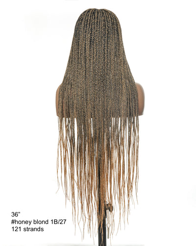 36" Pre Bleached Human Hair Swiss HD Lace Lightweight Knotless Box Braided Wig 100 Strands
