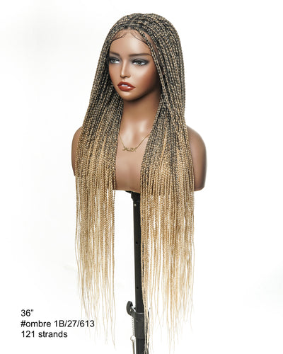 36" Pre Bleached Human Hair Swiss HD Lace Lightweight Knotless Box Braided Wig 100 Strands