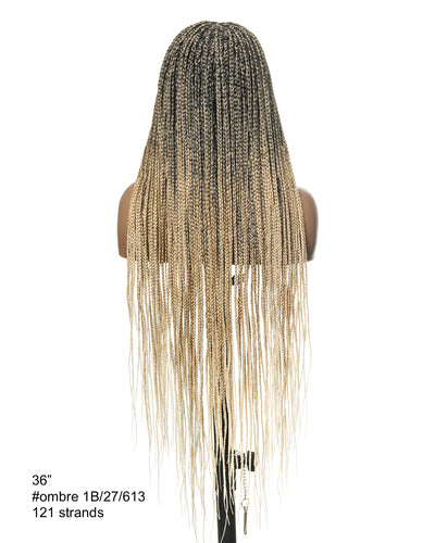 36" Pre Bleached Human Hair Swiss HD Lace Lightweight Knotless Box Braided Wig 100 Strands