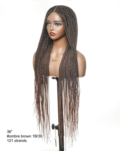 36" Pre Bleached Human Hair Swiss HD Lace Lightweight Knotless Box Braided Wig 100 Strands