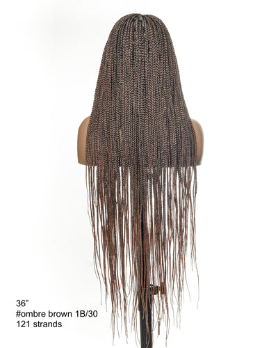 36" Pre Bleached Human Hair Swiss HD Lace Lightweight Knotless Box Braided Wig 100 Strands