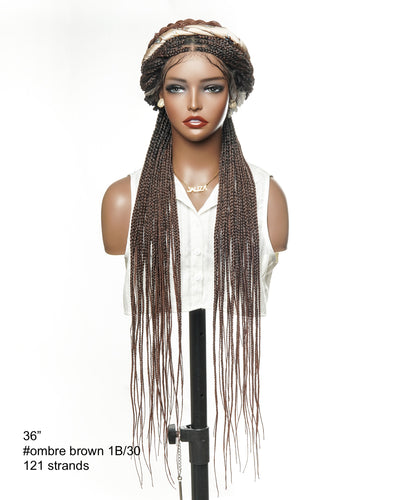 36" Pre Bleached Human Hair Swiss HD Lace Lightweight Knotless Box Braided Wig 100 Strands