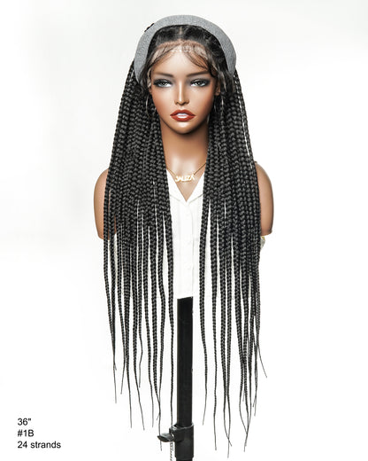 Knotless Jumbo Box / Large Box HD Lace Full Hand-tied Braided Wig 36 Inches 24 & 48 Strands
