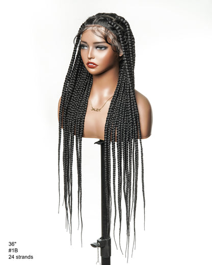 Knotless Jumbo Box / Large Box HD Lace Full Hand-tied Braided Wig 36 Inches 24 & 48 Strands