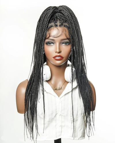 Glueless 24" Pre Cut HD Full Elastic Lace Box Braided Wig With Flat Roots
